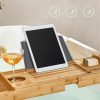 SONGMICS BCB88Y Kihúzható bambusz fürdőpolc itallal, könyvtartóval, szappantartóval 75-109 x