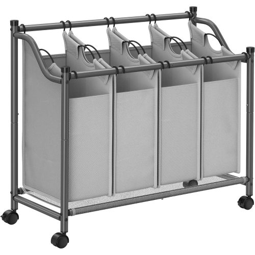 Szövet szennyeskosár 4 kivehető zsákkal 4x35L, szürke