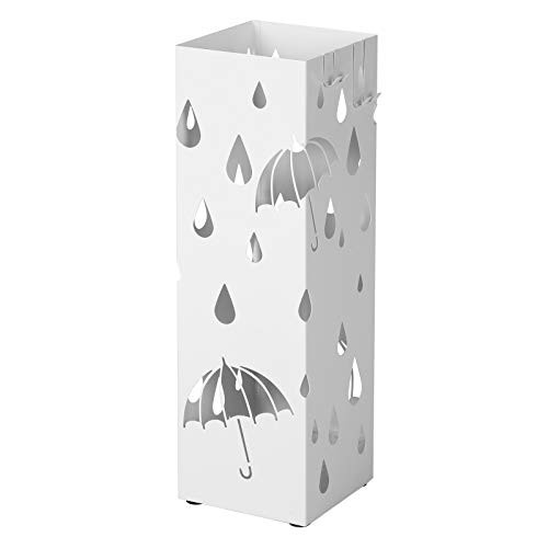 SONGMICS Fém esernyőtartó, négyzet alakú esernyőtartó csepegő tálcával és 4 akasszal,