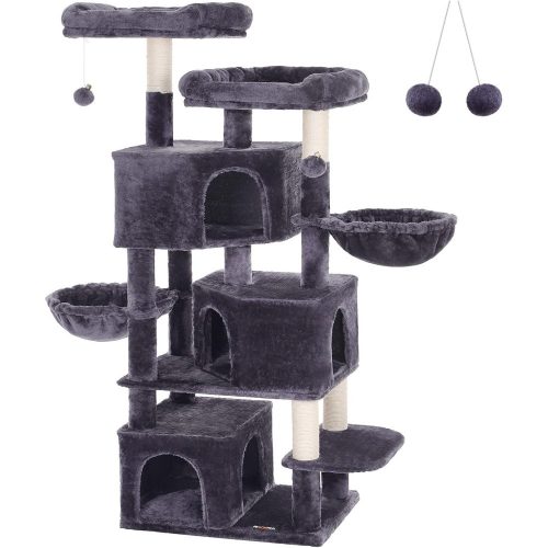 FEANDREA Nagy macska fa 3 macska barlanggal, 164 cm magas macska torony, füstös szürke PCT98G